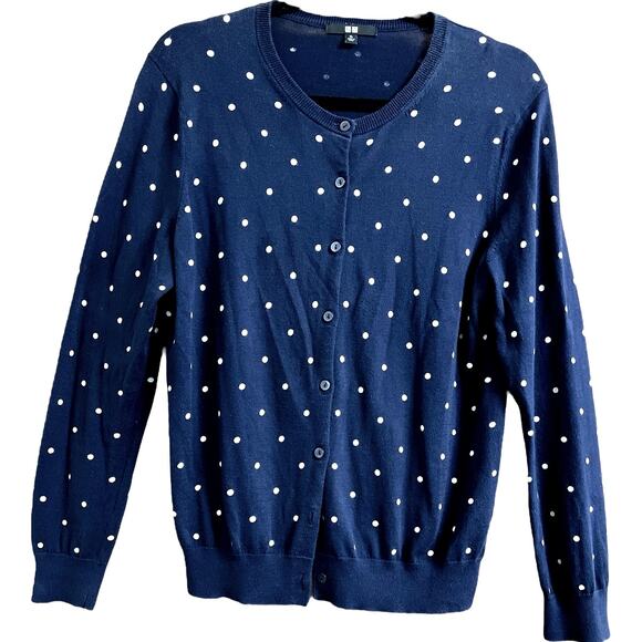 Uniqlo Navy Polka Dot Cardigan Sweater XL - Picture 1 of 15